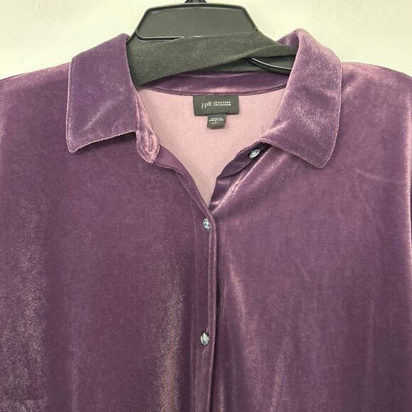 J Jill Wearever Purple Velvet Button Down Long Sleeve Blouse Top Large Petite - Picture 5 of 10
